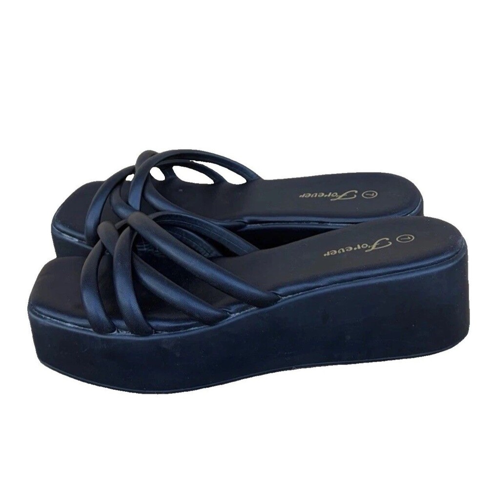 Forever 21 Platform Sandals Black Women Slip On  Y2K 90’s inspired US size 7